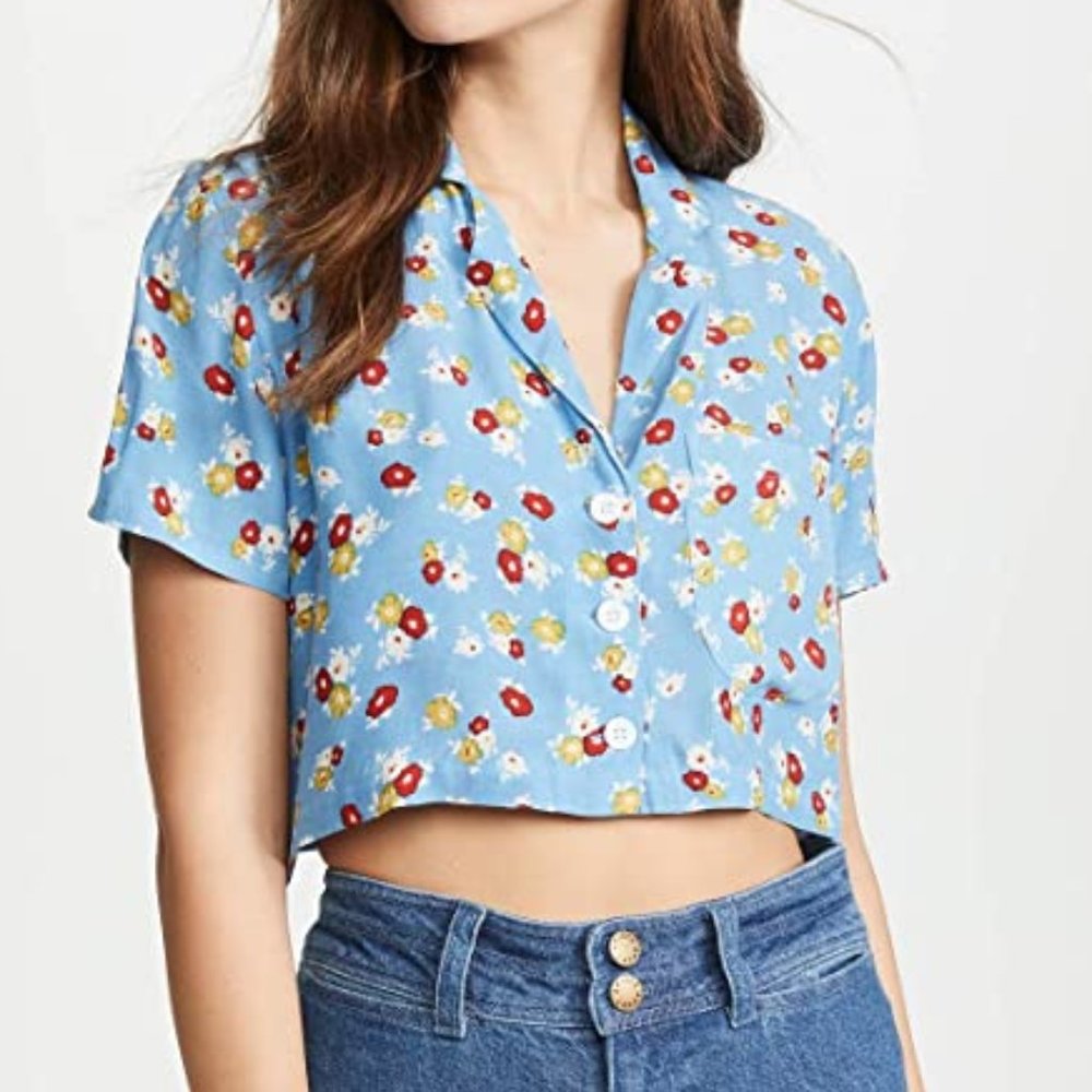 Faithfull The Brand | Uma Shirt Blue Jasmine Floral Print Size S - Picture 1 of 9